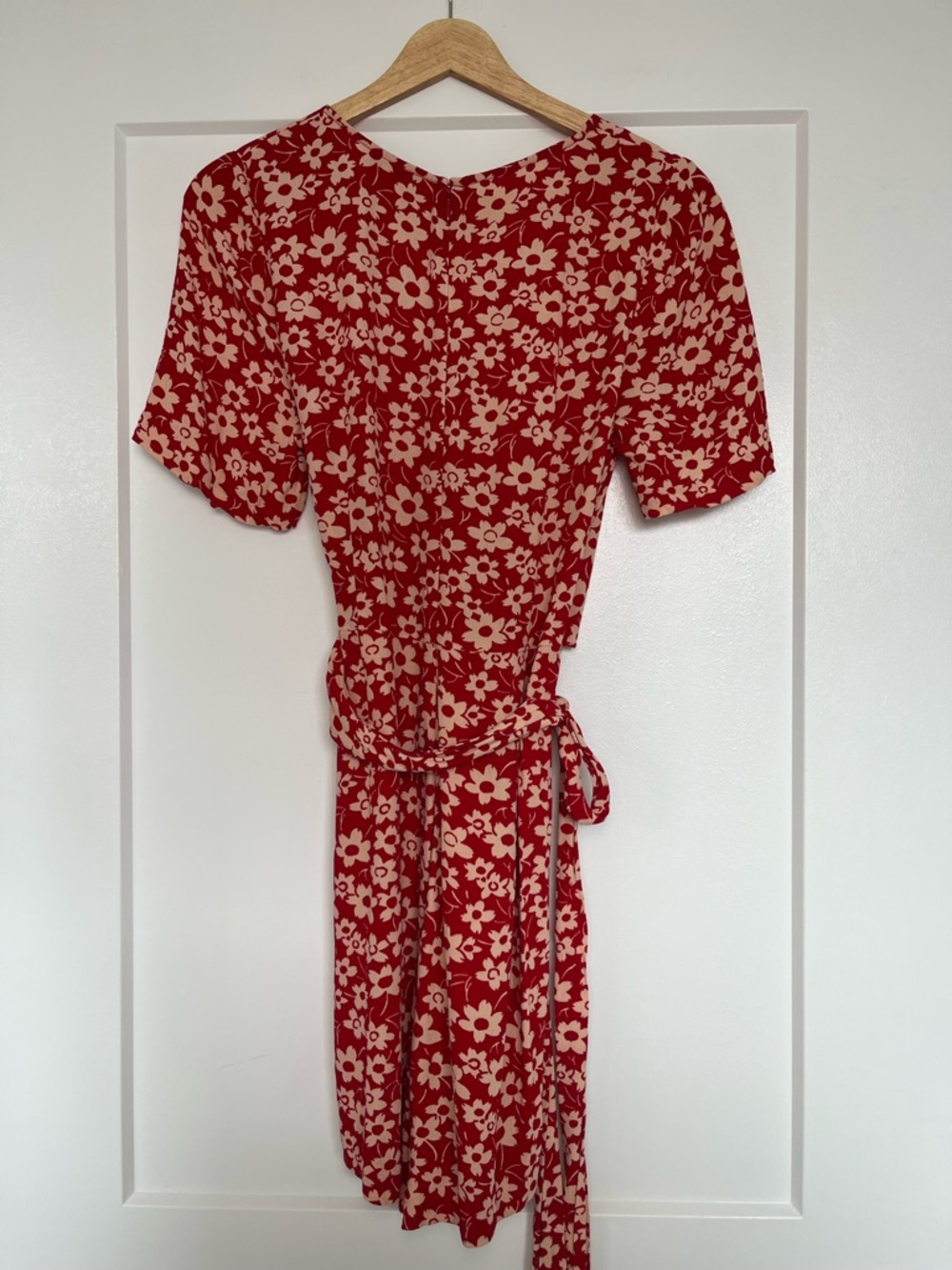 Madewell Floral Wrap Romper Red Cream Daisy Print Womens 6 Cottagecore - Picture 7 of 10